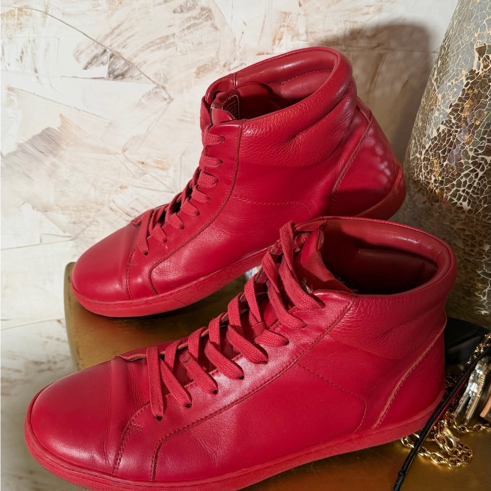 Coach Red Leather High-Top Sneakers